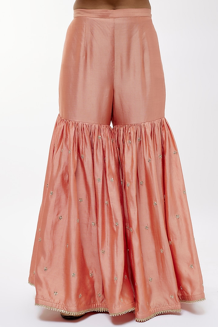 Peach Silk Wedding Sharara Set by Niti Bothra at Pernia's Pop Up Shop