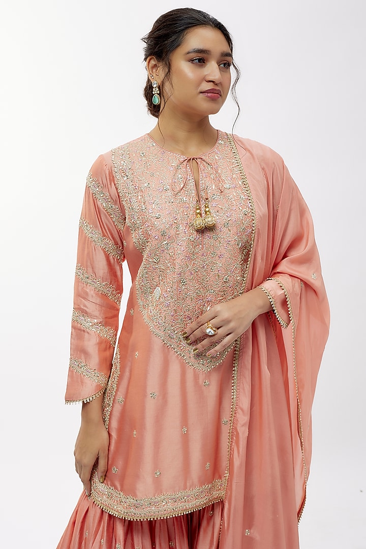 Peach Silk Wedding Sharara Set by Niti Bothra at Pernia's Pop Up Shop