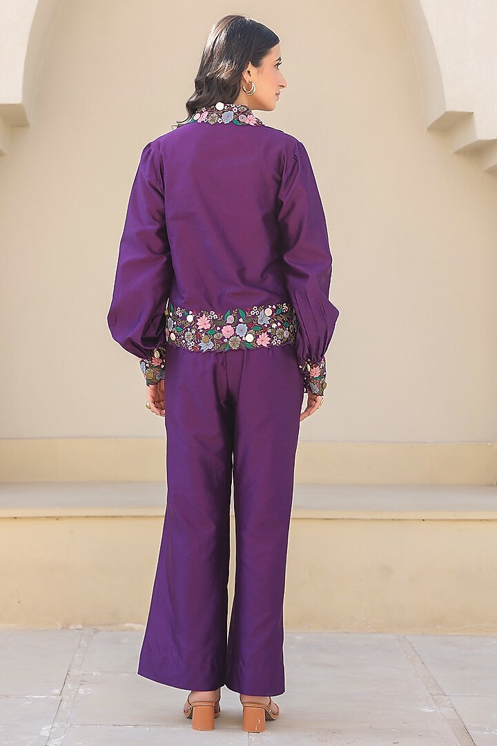 Purple Silk Tencel Cutwork Embroidered Co-Ord Set by Niti Bothra at Pernia's Pop Up Shop
