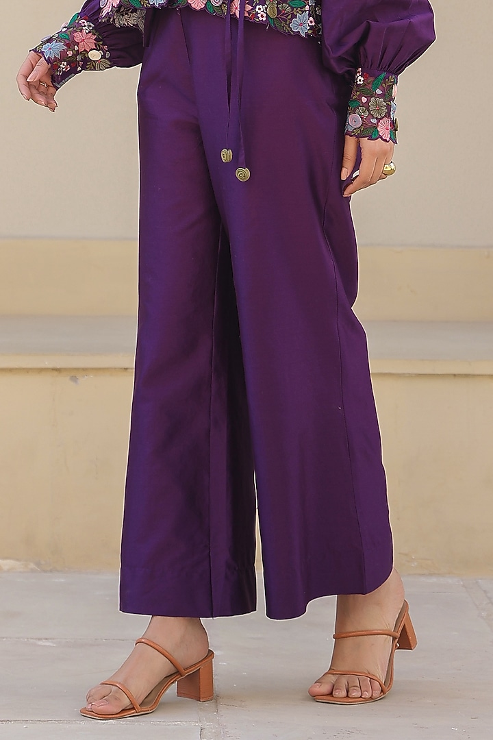 Purple Silk Tencel Cutwork Embroidered Co-Ord Set by Niti Bothra at Pernia's Pop Up Shop