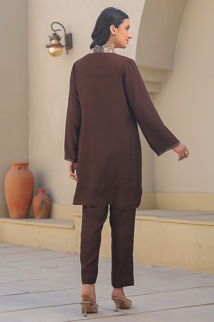 Brown Silk Tencel Zardosi Embroidered Co-Ord Set by Niti Bothra at Pernia's Pop Up Shop