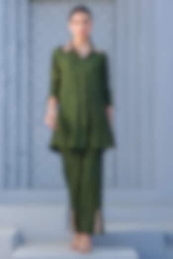 Olive Green Zardosi Embroidered Co-Ord Set by Niti Bothra at Pernia's Pop Up Shop