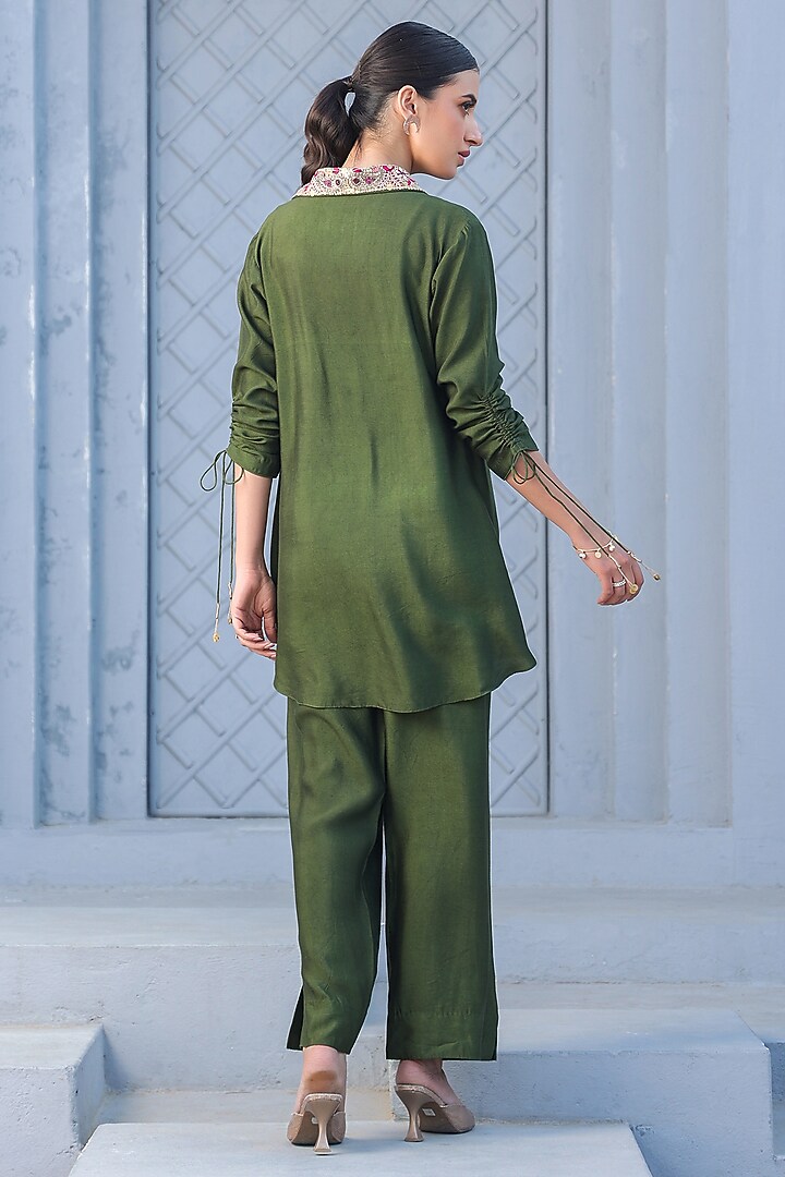 Olive Green Zardosi Embroidered Co-Ord Set by Niti Bothra at Pernia's Pop Up Shop