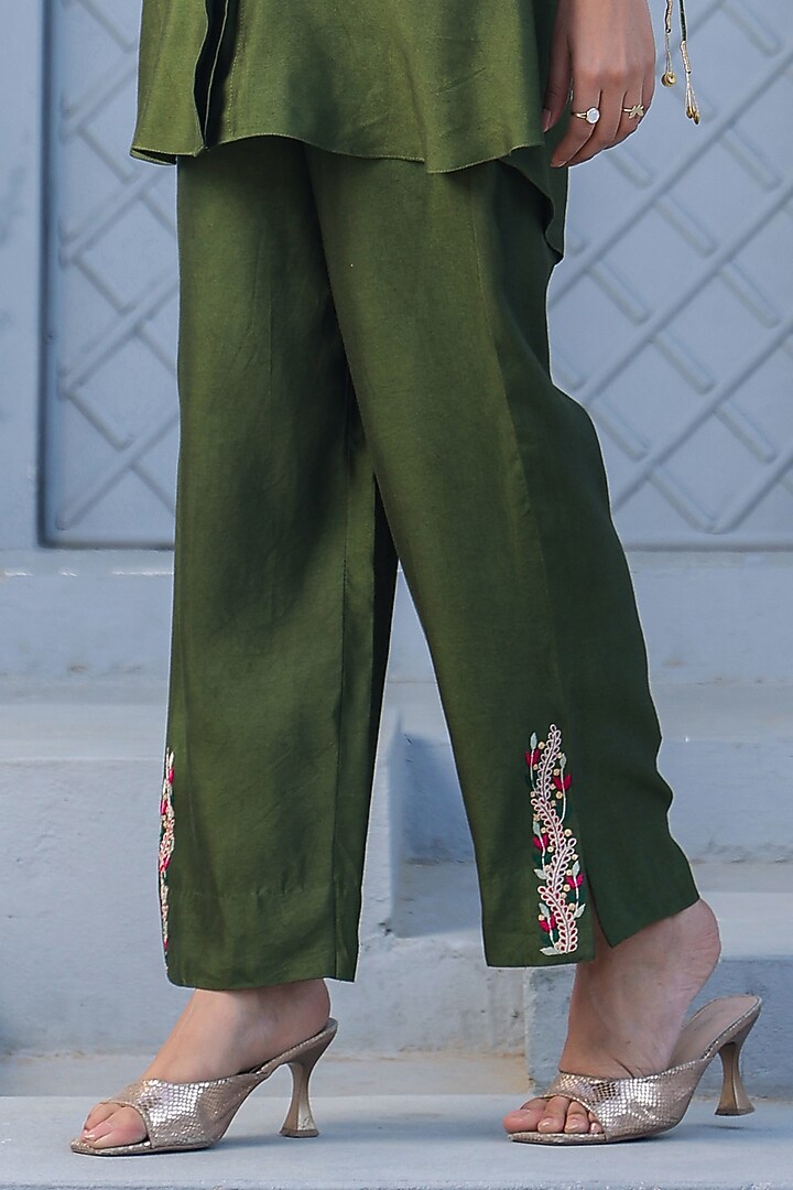 Olive Green Zardosi Embroidered Co-Ord Set by Niti Bothra at Pernia's Pop Up Shop