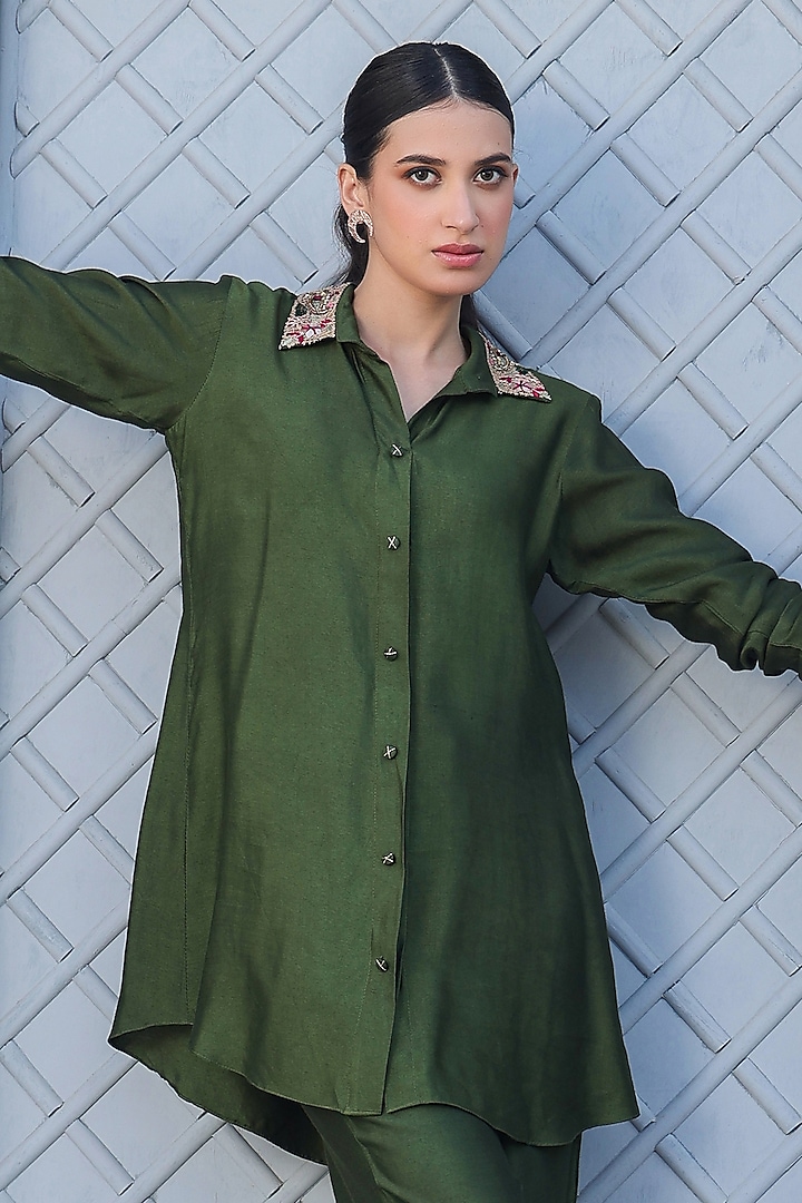 Olive Green Zardosi Embroidered Co-Ord Set by Niti Bothra at Pernia's Pop Up Shop