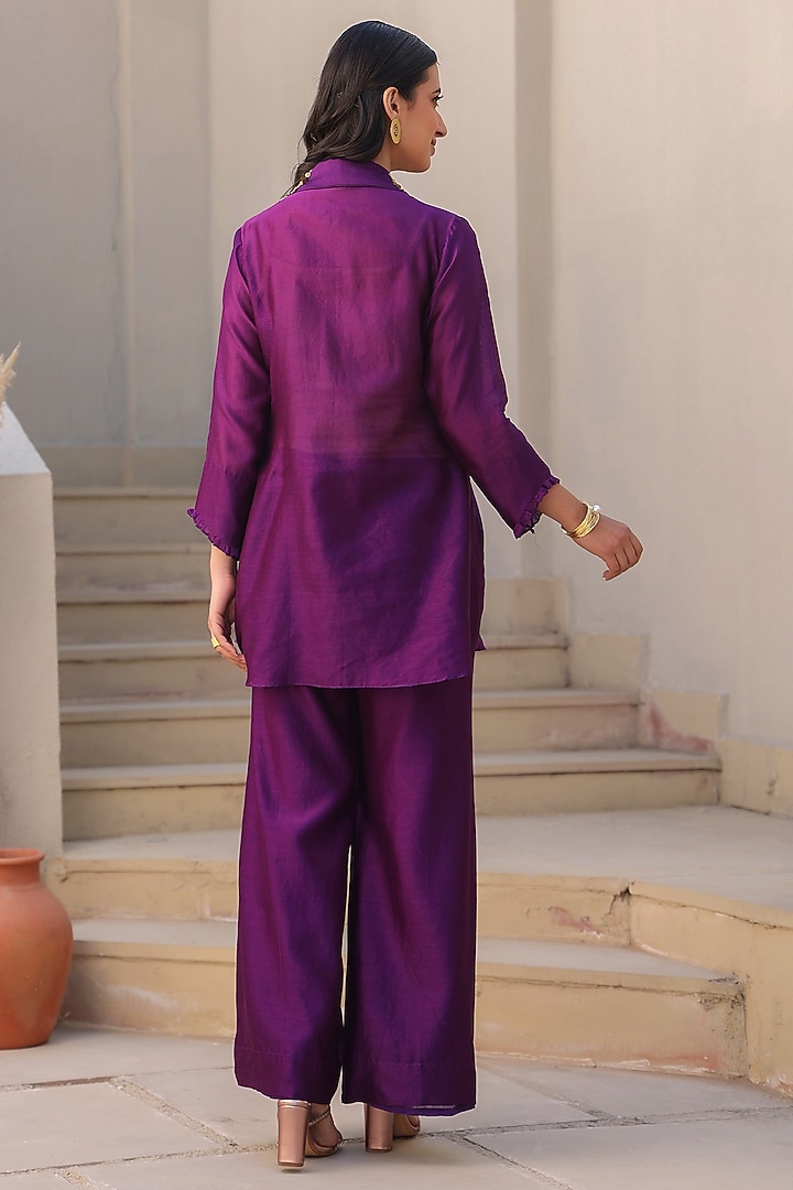 Purple Silk Tencel Zardosi Embroidered Co-Ord Set by Niti Bothra at Pernia's Pop Up Shop