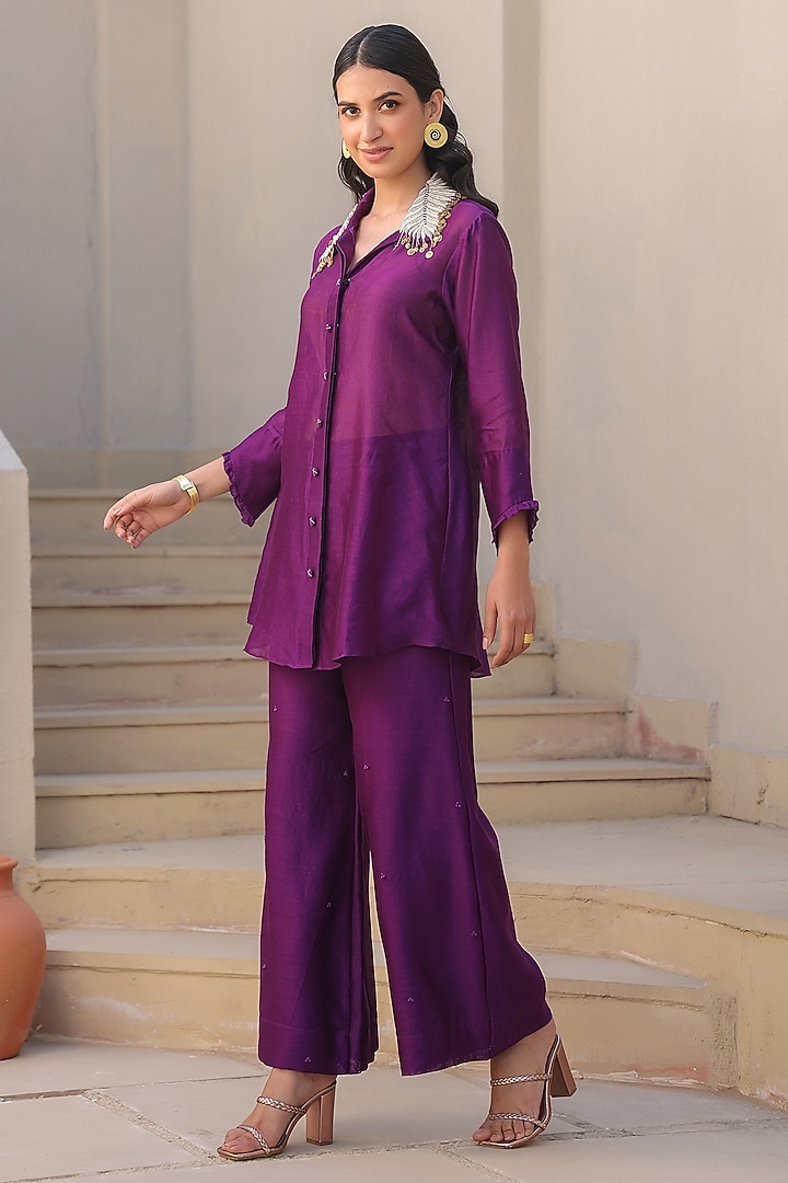 Purple Silk Tencel Zardosi Embroidered Co-Ord Set by Niti Bothra at Pernia's Pop Up Shop