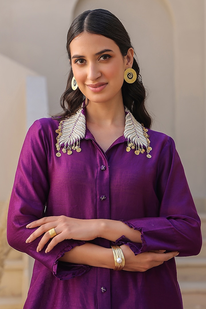 Purple Silk Tencel Zardosi Embroidered Co-Ord Set by Niti Bothra at Pernia's Pop Up Shop