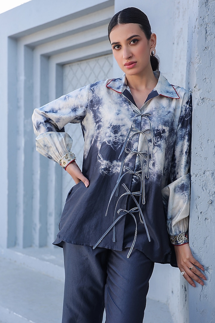Grey Silk Tencel Zardosi & Resham Embroidered Co-Ord Set by Niti Bothra at Pernia's Pop Up Shop