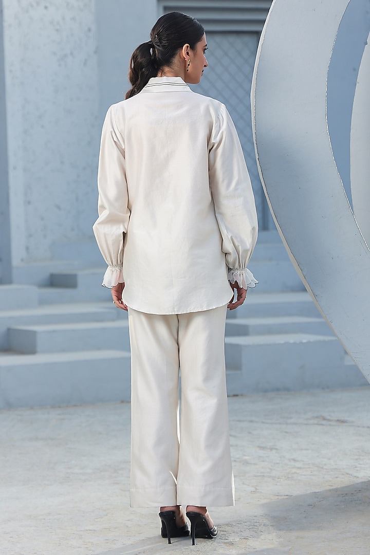 Ivory Silk Tencel Floral Applique Embroidered Co-Ord Set by Niti Bothra at Pernia's Pop Up Shop