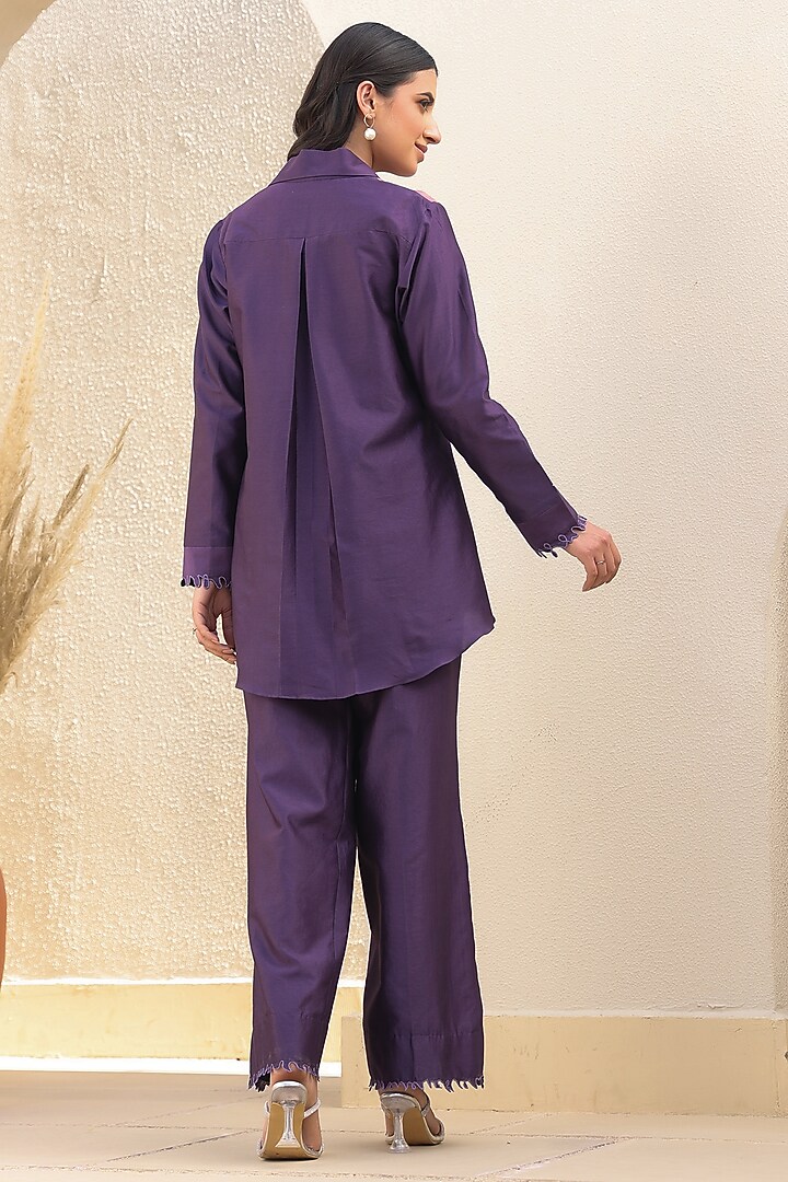 Purple Silk Tencel French Knot Embroidered Co-ord Set by Niti Bothra at Pernia's Pop Up Shop