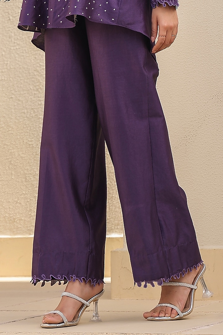 Purple Silk Tencel French Knot Embroidered Co-ord Set by Niti Bothra at Pernia's Pop Up Shop
