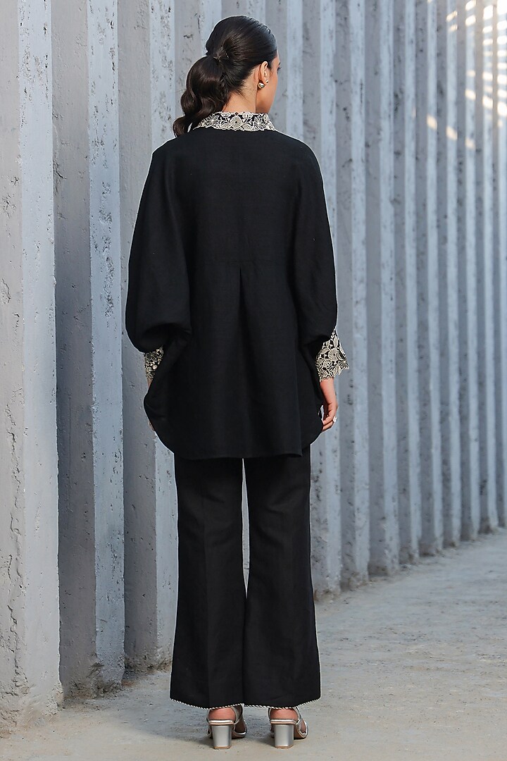 Black Silk Tencel Embroidered Co-Ord Set by Niti Bothra at Pernia's Pop Up Shop