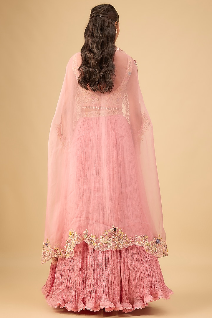 Pink Silk Embroidered Crushed Jacket Wedding Lehenga Set by Niti Bothra at Pernia's Pop Up Shop