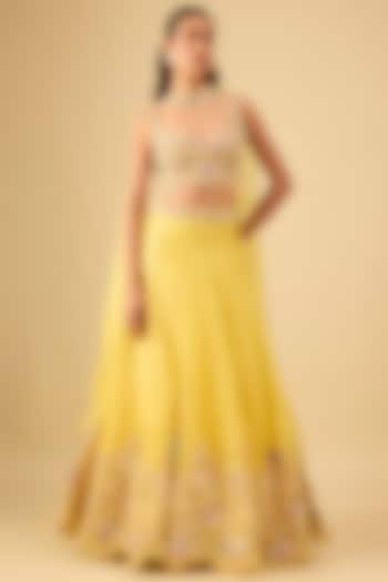 Yellow Organza Cutdana Embroidered Wedding Lehenga Set by Niti Bothra at Pernia's Pop Up Shop