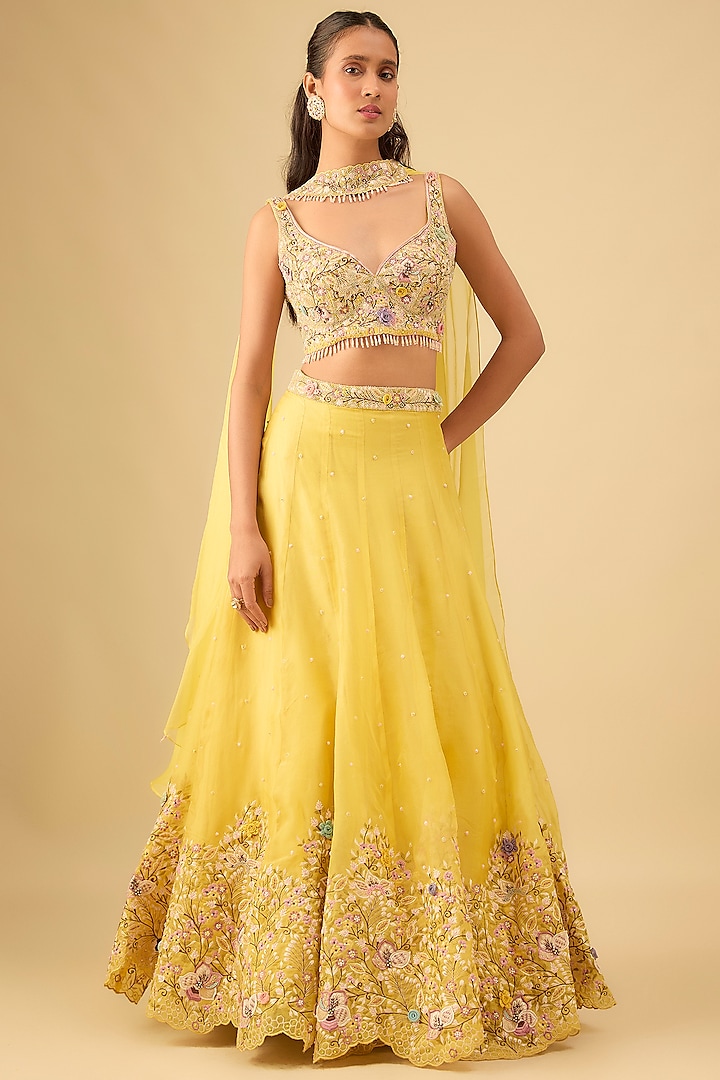 Yellow Organza Cutdana Embroidered Wedding Lehenga Set by Niti Bothra at Pernia's Pop Up Shop