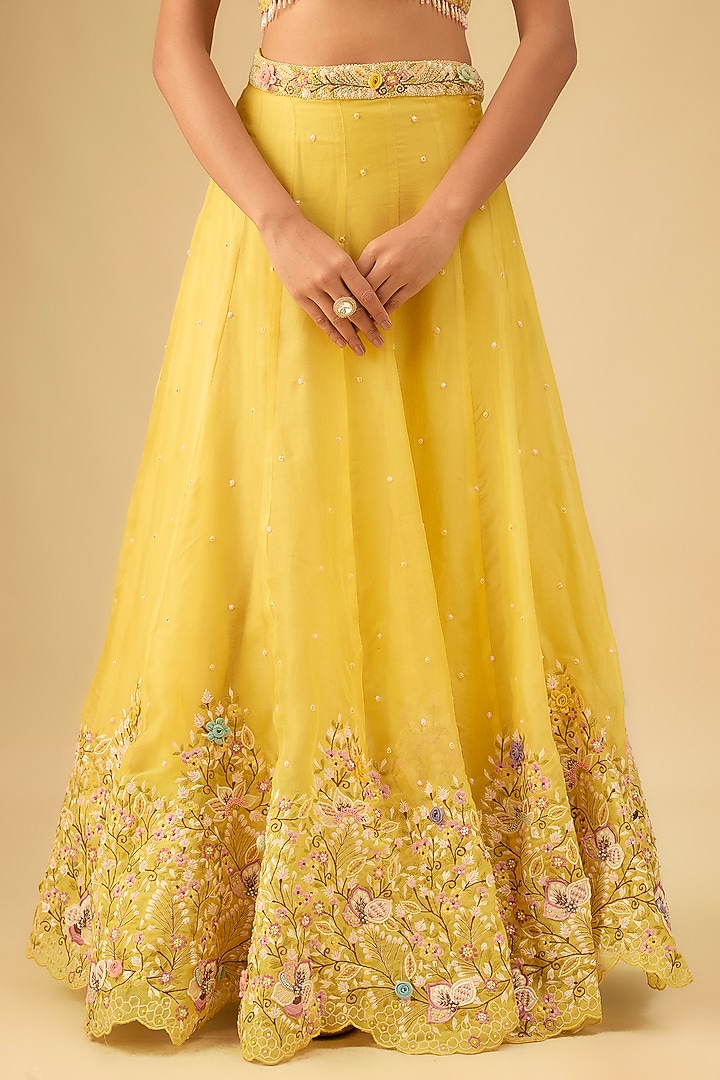 Yellow Organza Cutdana Embroidered Wedding Lehenga Set by Niti Bothra at Pernia's Pop Up Shop