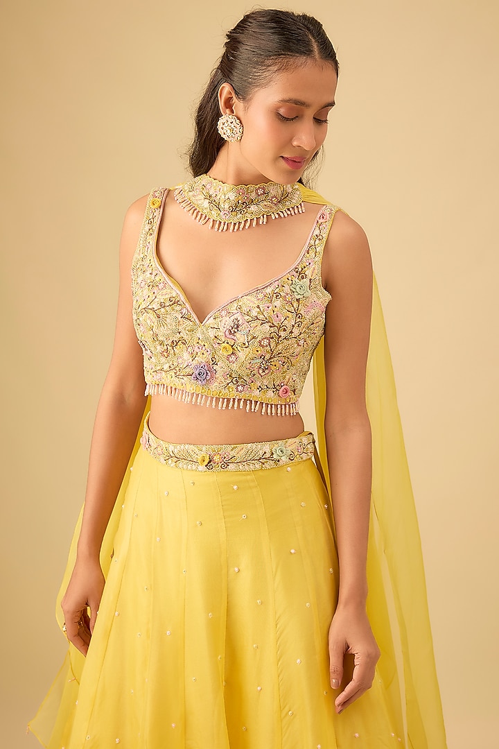 Yellow Organza Cutdana Embroidered Wedding Lehenga Set by Niti Bothra at Pernia's Pop Up Shop