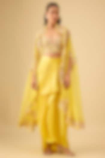 Yellow Satin Draped Skirt Set by Niti Bothra at Pernia's Pop Up Shop
