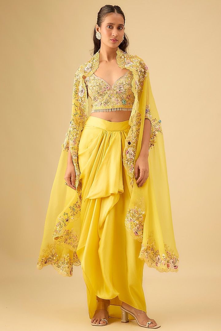 Yellow Satin Draped Skirt Set by Niti Bothra at Pernia's Pop Up Shop