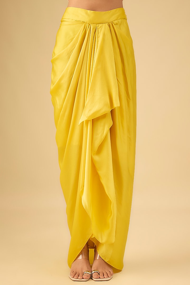 Yellow Satin Draped Skirt Set by Niti Bothra at Pernia's Pop Up Shop