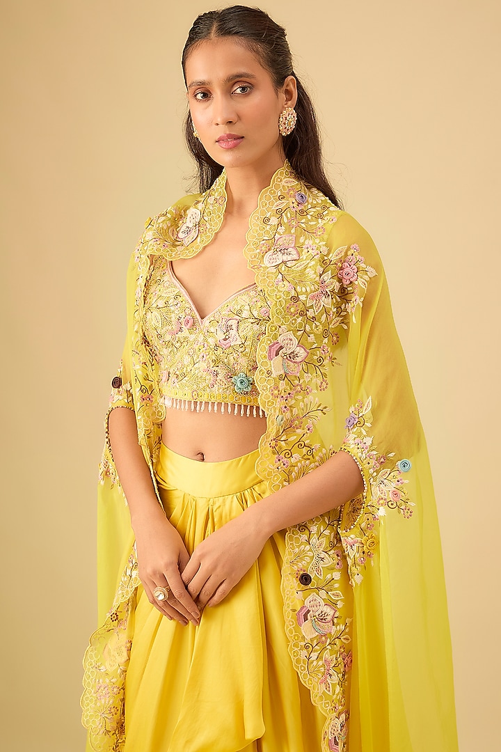 Yellow Satin Draped Skirt Set by Niti Bothra at Pernia's Pop Up Shop
