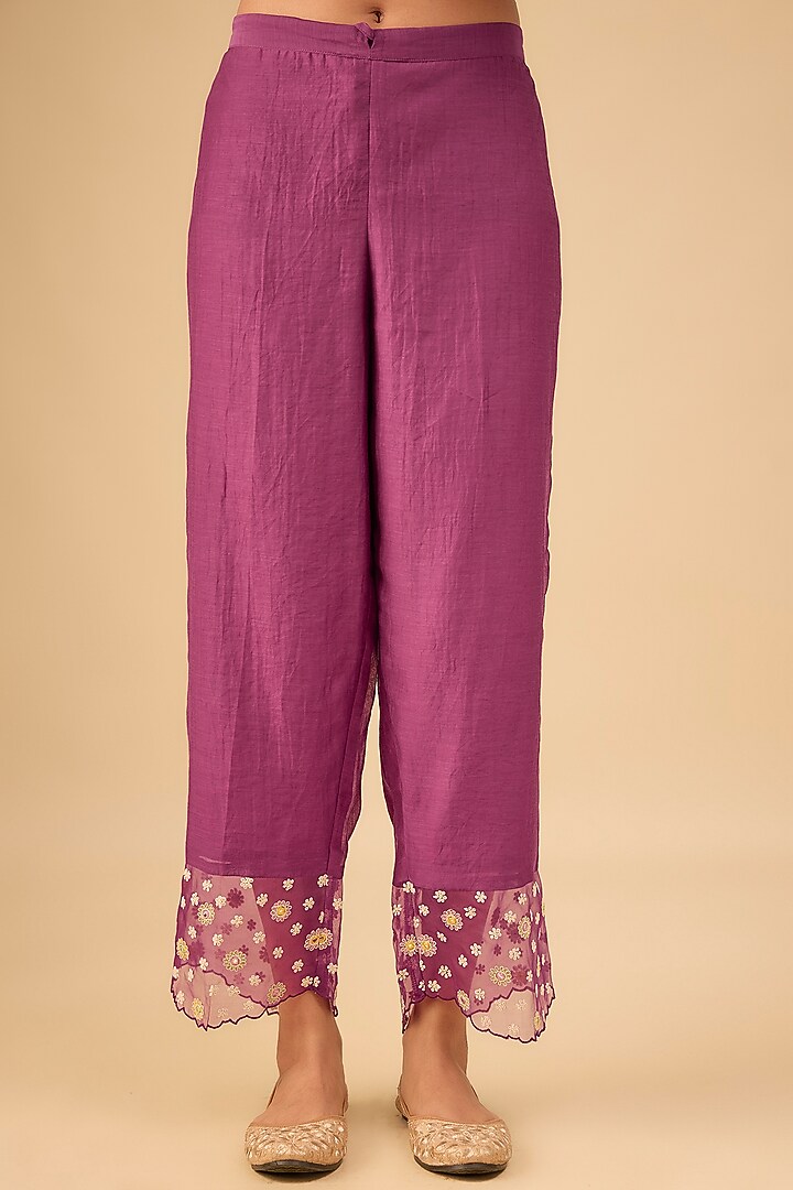 Wine Silk Resham Embroidered Kurta Set by Niti Bothra at Pernia's Pop Up Shop