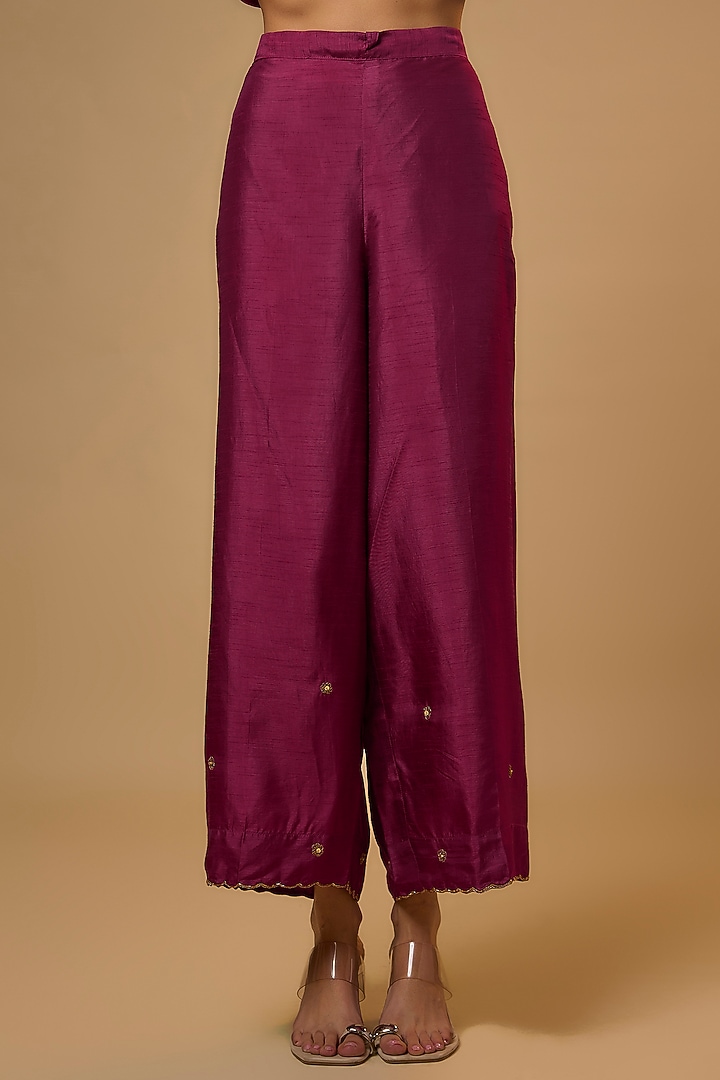 Wine Silk Zardosi Embroidered Kurta Set by Niti Bothra at Pernia's Pop Up Shop