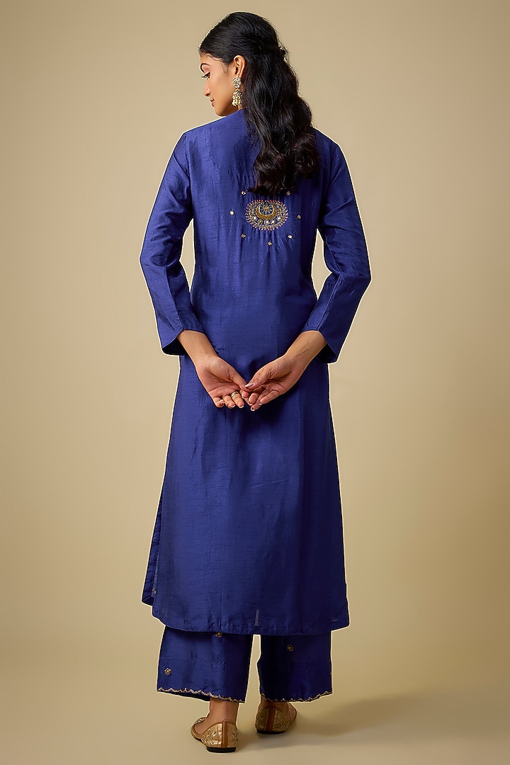 Blue Silk Zardosi Embroidered Kurta Set by Niti Bothra at Pernia's Pop Up Shop