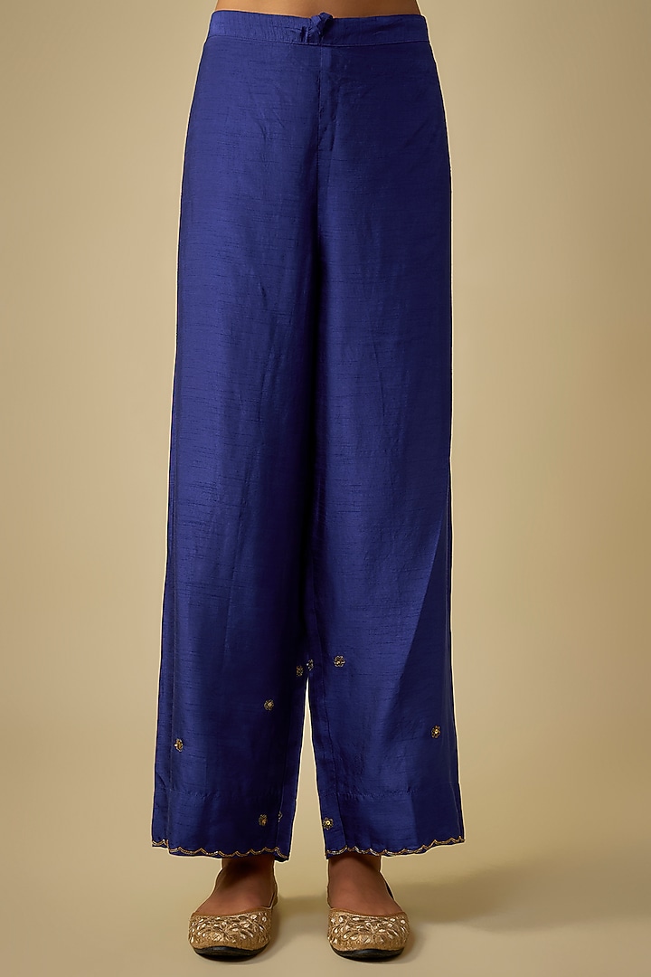Blue Silk Zardosi Embroidered Kurta Set by Niti Bothra at Pernia's Pop Up Shop