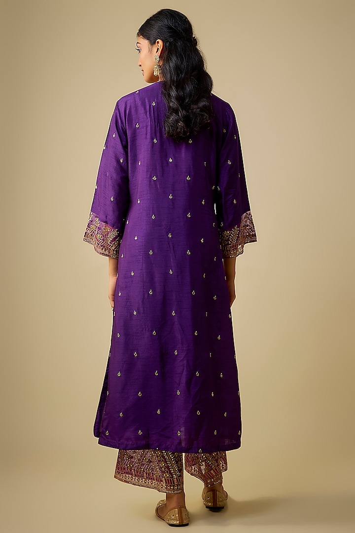 Purple Silk Resham Embroidered Kurta Set by Niti Bothra at Pernia's Pop Up Shop