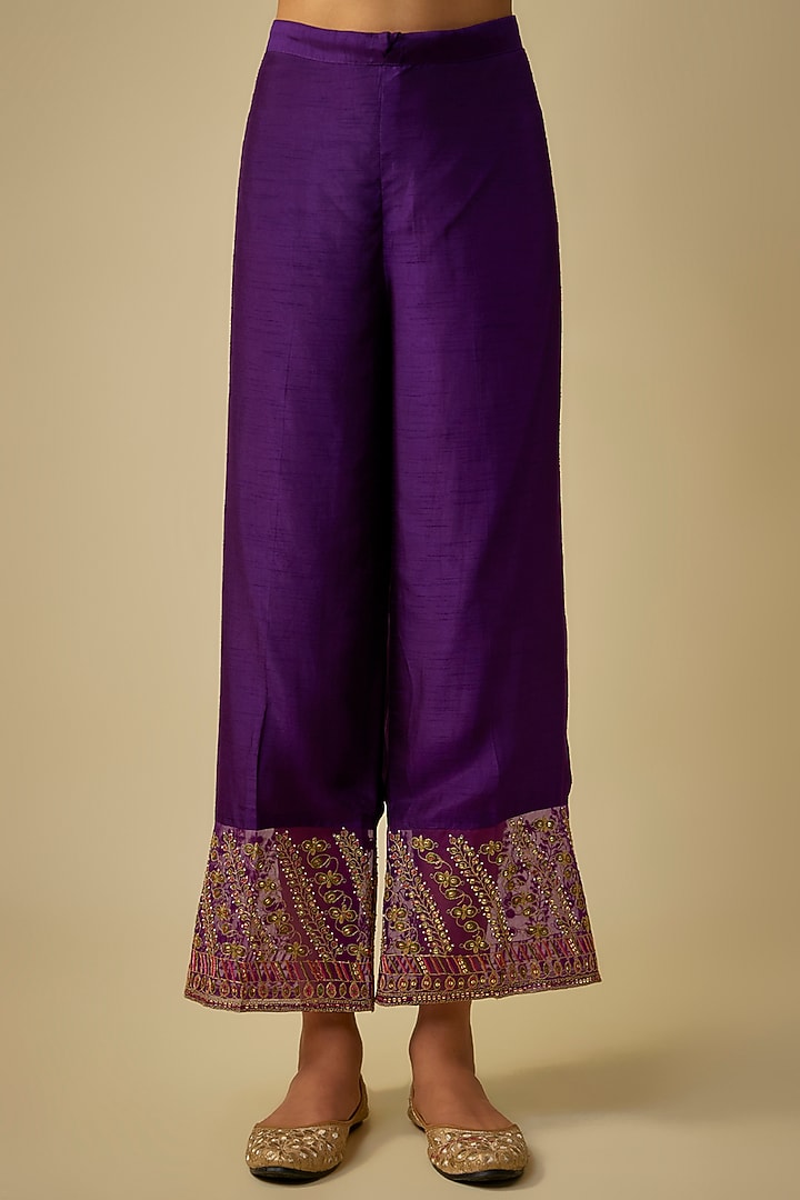 Purple Silk Resham Embroidered Kurta Set by Niti Bothra at Pernia's Pop Up Shop