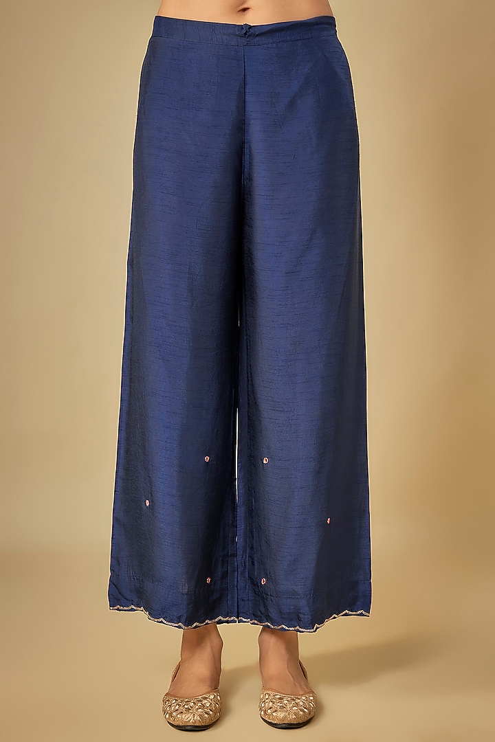 Electric Blue Raw Silk Gota-Patti Embroidered Kurta Set by Niti Bothra at Pernia's Pop Up Shop