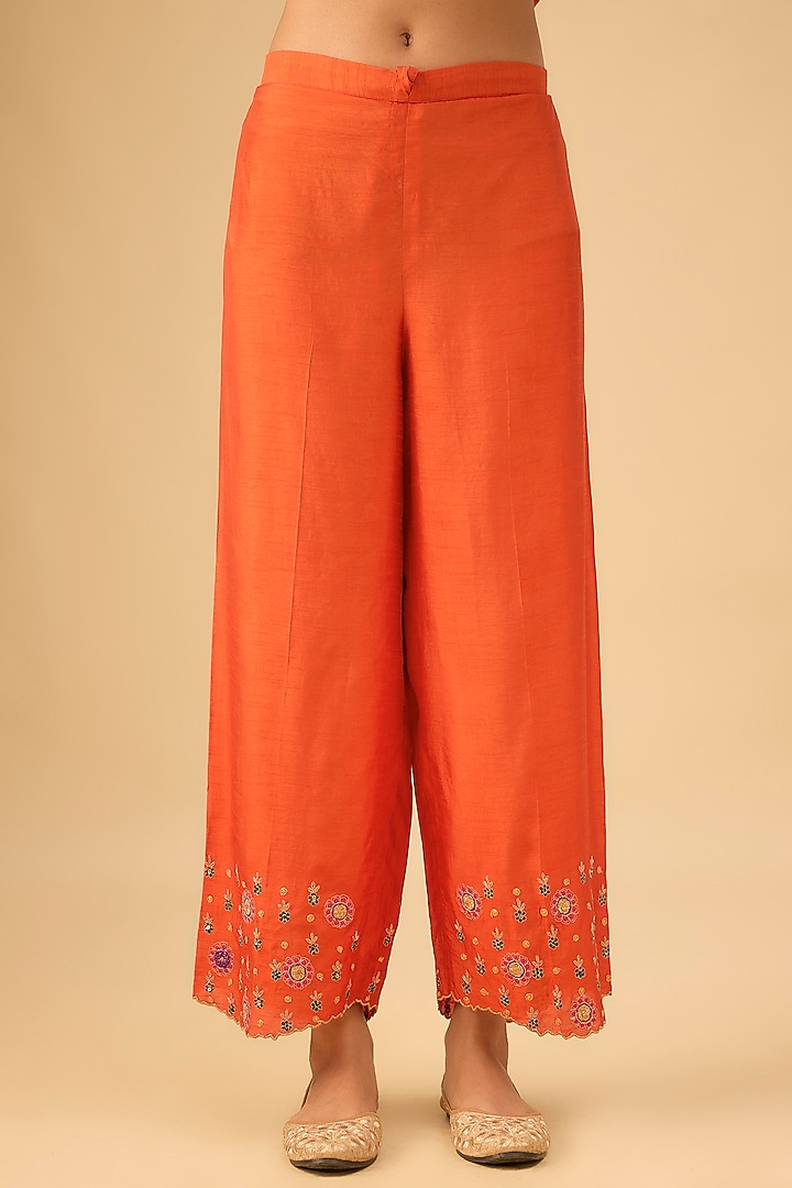 Orange Silk Zardosi Jaal Embroidered Kurta Set by Niti Bothra at Pernia's Pop Up Shop