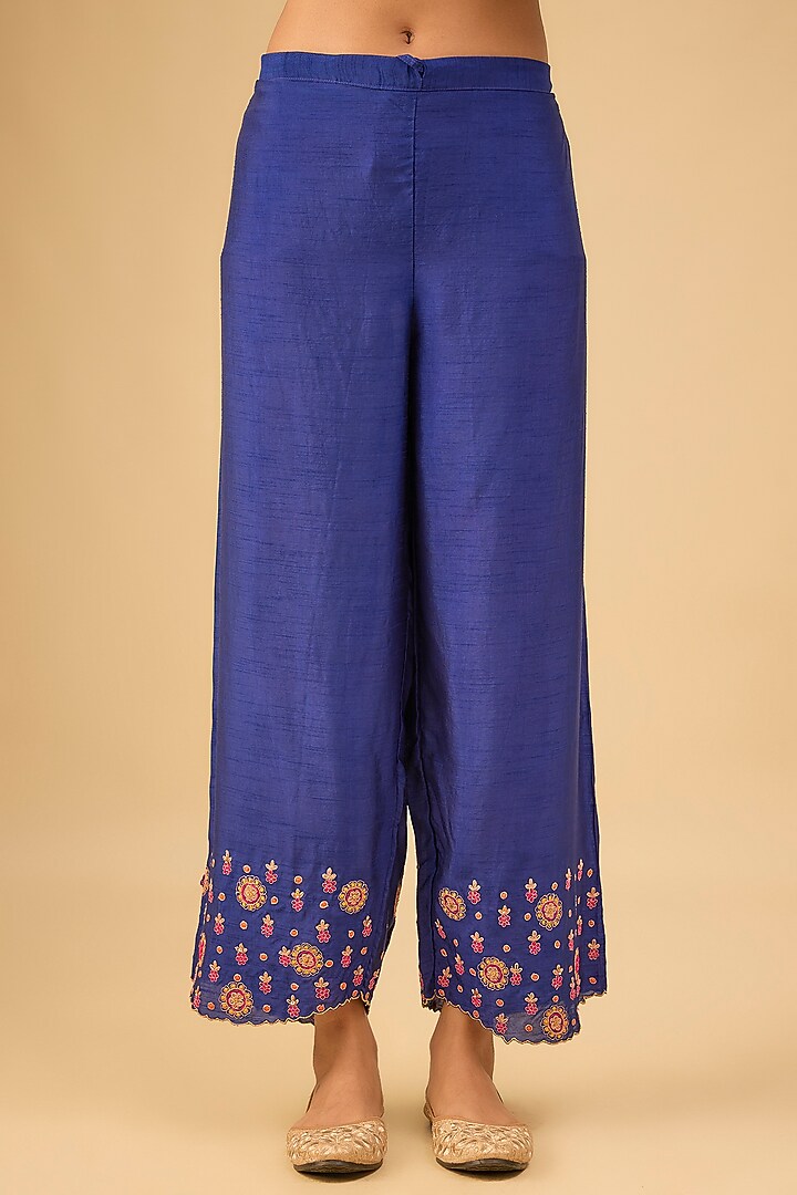 Blue Silk Zardosi Jaal Embroidered Kurta Set by Niti Bothra at Pernia's Pop Up Shop