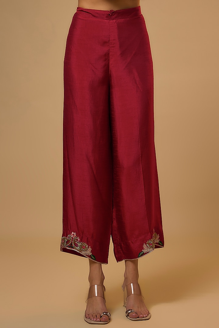 Maroon Silk Zardosi Embroidered Kurta Set by Niti Bothra at Pernia's Pop Up Shop