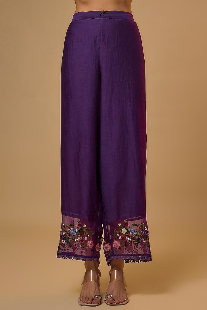 Purple Silk Resham Embroidered Kurta Set by Niti Bothra at Pernia's Pop Up Shop