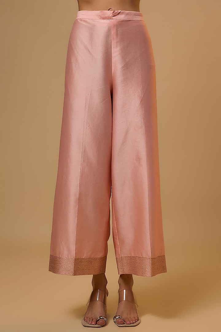 Light Pink Silk Pearl Embroidered Kurta Set by Niti Bothra at Pernia's Pop Up Shop