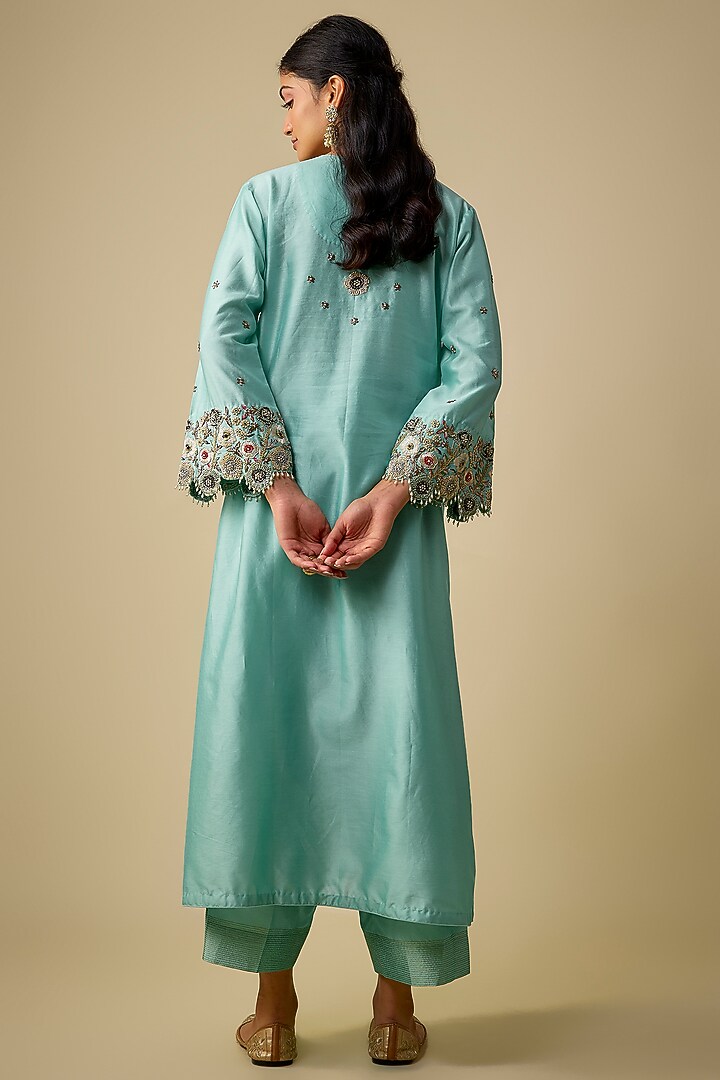 Light Blue Silk Cutwork Embroidered Kurta Set by Niti Bothra at Pernia's Pop Up Shop