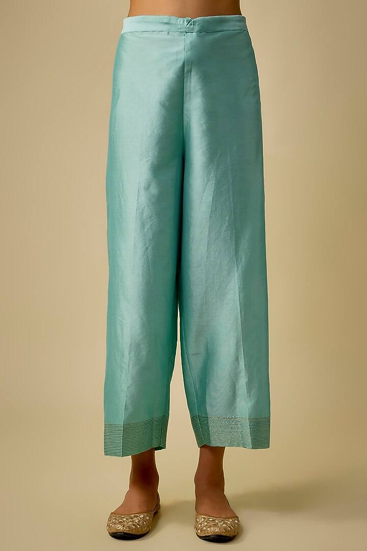 Light Blue Silk Cutwork Embroidered Kurta Set by Niti Bothra at Pernia's Pop Up Shop
