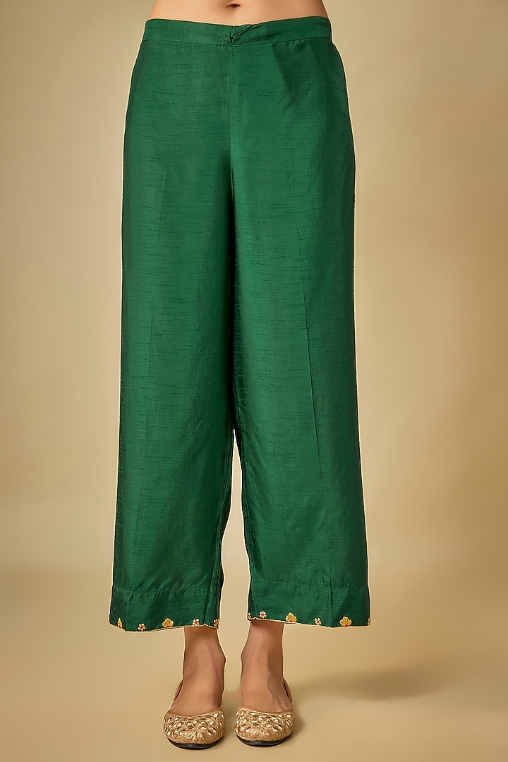 Green Silk Zardosi Embroidered Kurta Set by Niti Bothra at Pernia's Pop Up Shop