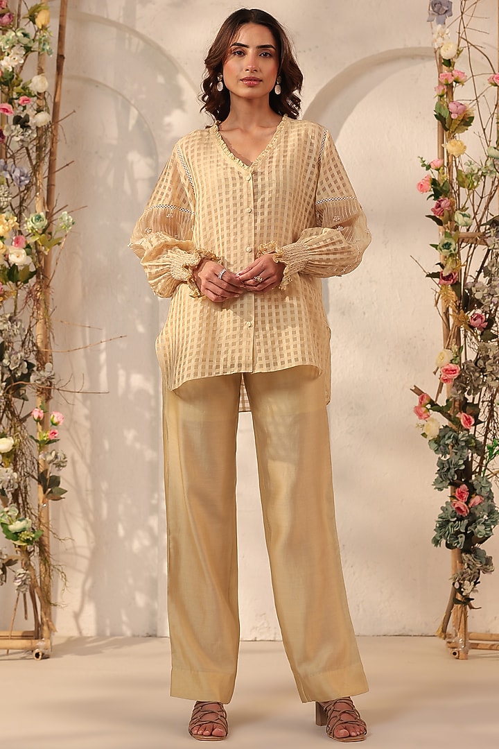 Beige Silk Chanderi Co-Ord Set by Niti Bothra at Pernia's Pop Up Shop