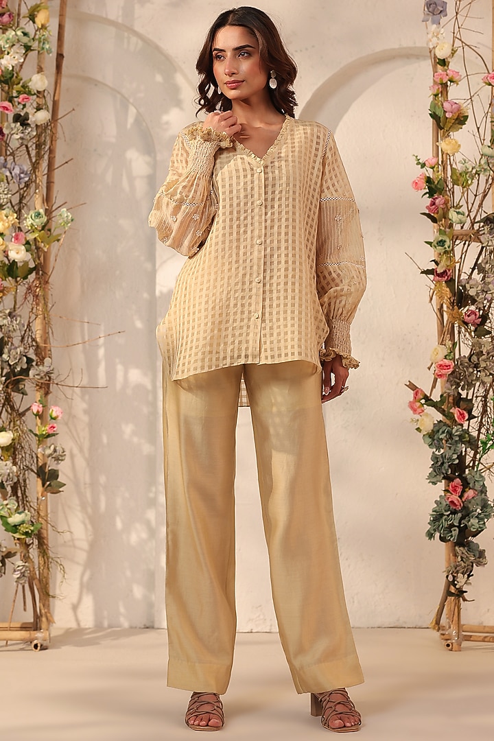 Beige Silk Chanderi Co-Ord Set by Niti Bothra at Pernia's Pop Up Shop