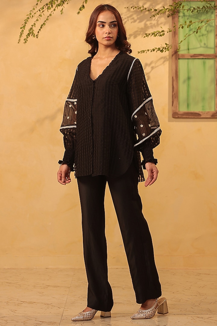 Black Silk Chanderi Co-Ord Set by Niti Bothra at Pernia's Pop Up Shop