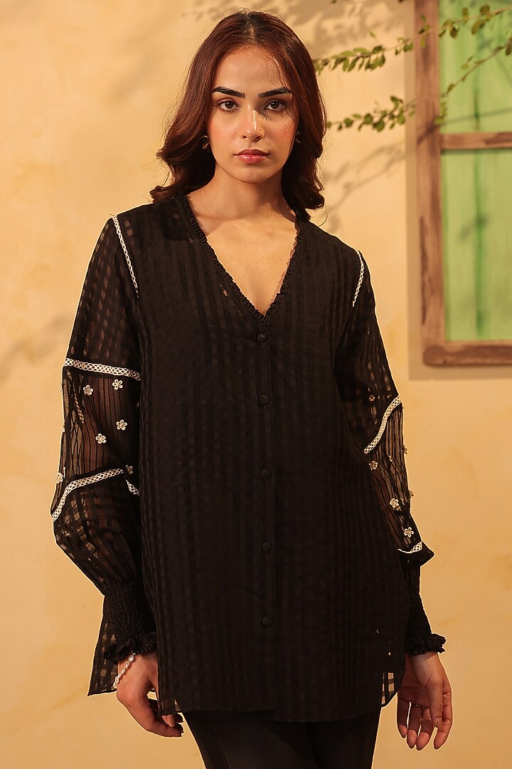 Black Silk Chanderi Co-Ord Set by Niti Bothra at Pernia's Pop Up Shop
