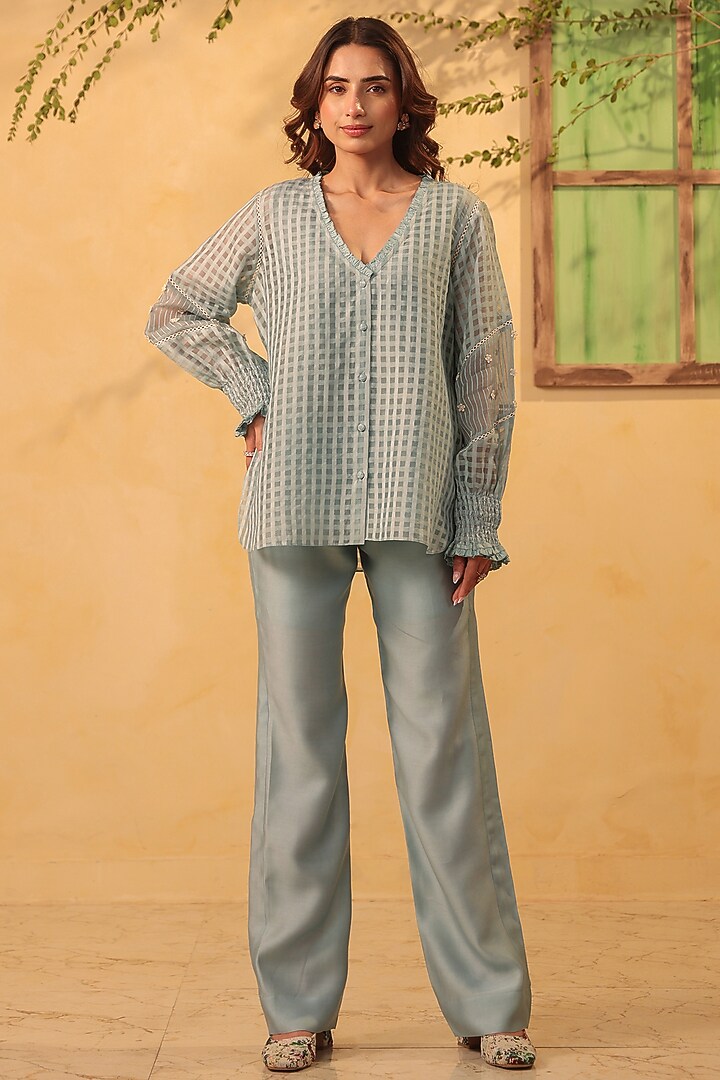 Light Blue Silk Chanderi Co-Ord Set by Niti Bothra at Pernia's Pop Up Shop