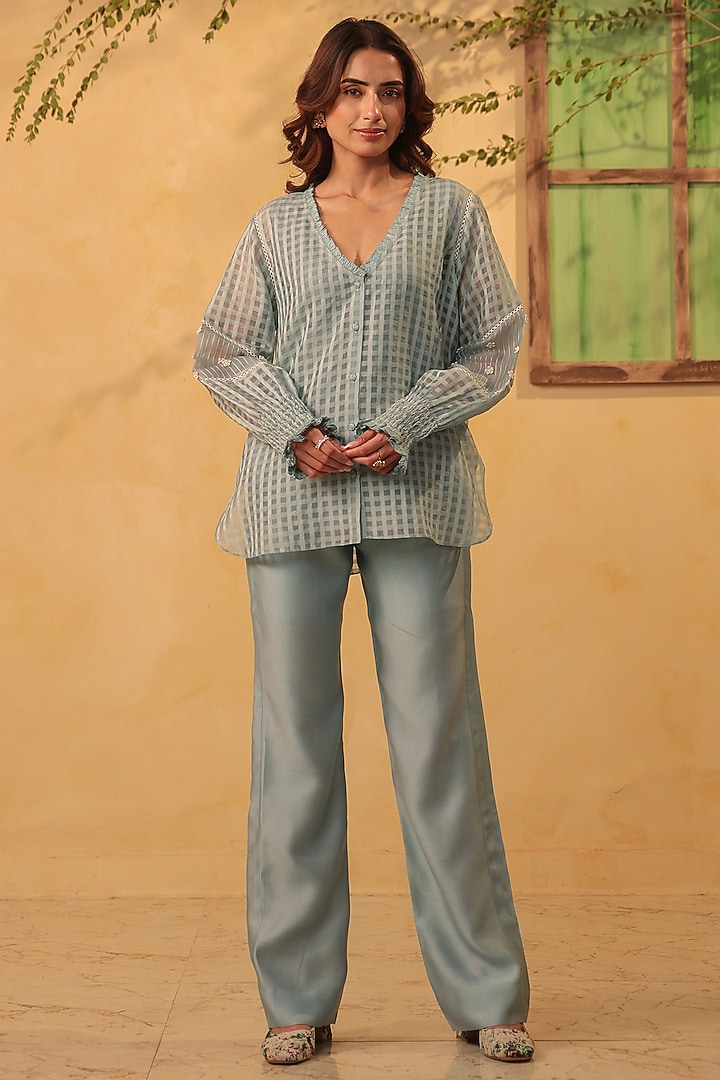 Light Blue Silk Chanderi Co-Ord Set by Niti Bothra at Pernia's Pop Up Shop