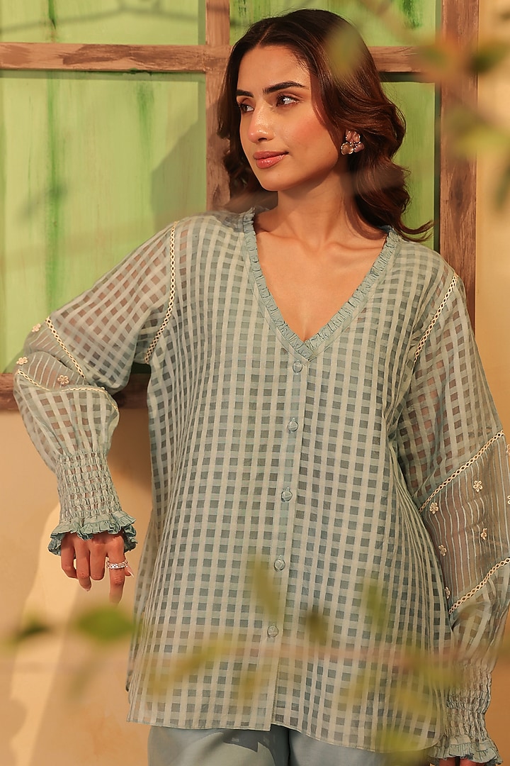Light Blue Silk Chanderi Co-Ord Set by Niti Bothra at Pernia's Pop Up Shop