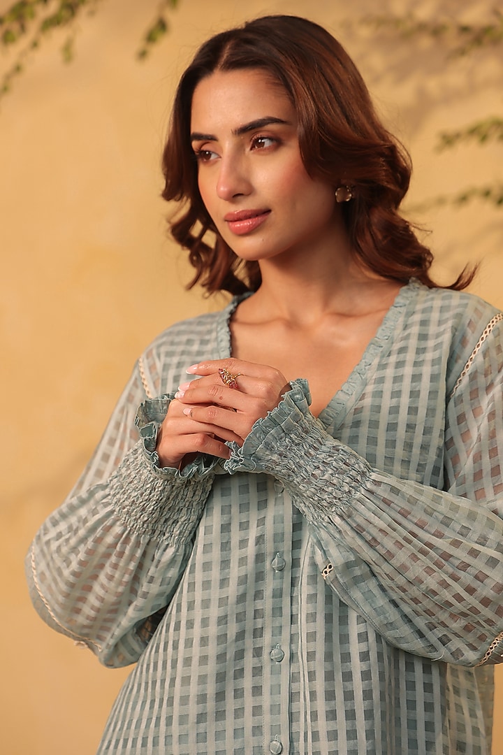 Light Blue Silk Chanderi Co-Ord Set by Niti Bothra at Pernia's Pop Up Shop