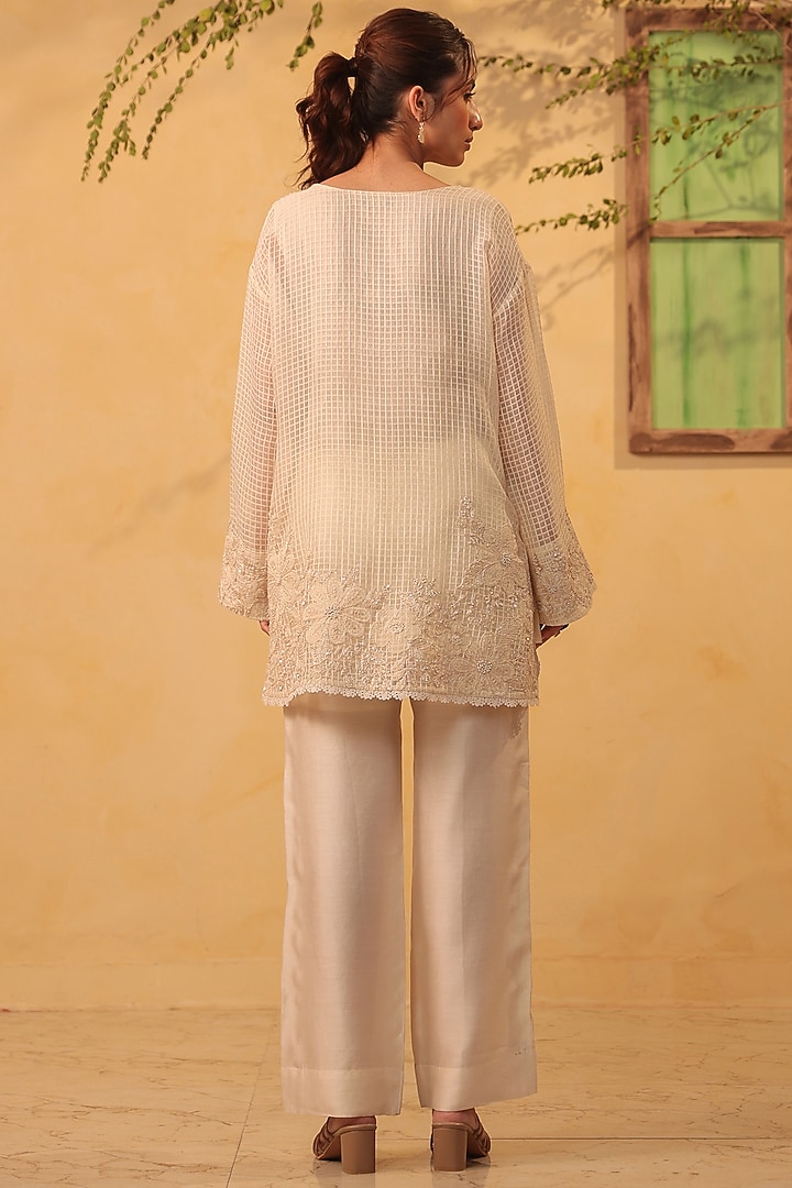 Ivory Silk chanderi Applique & Resham Embroidered Co-Ord Set by Niti Bothra at Pernia's Pop Up Shop